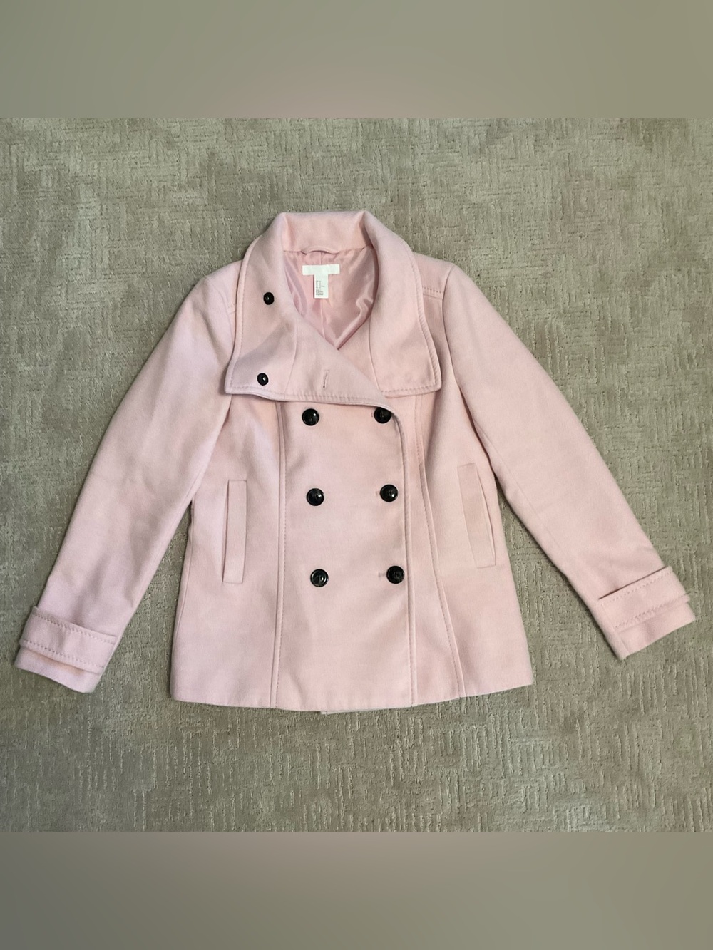 💕 H&M Pink Peacoat Sz 12 Double Breasted EUC Minimalist Coquette Classic Chic - Picture 2 of 14